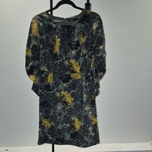 Kensie Long Sleeve Floral Dress - Black and Yellow